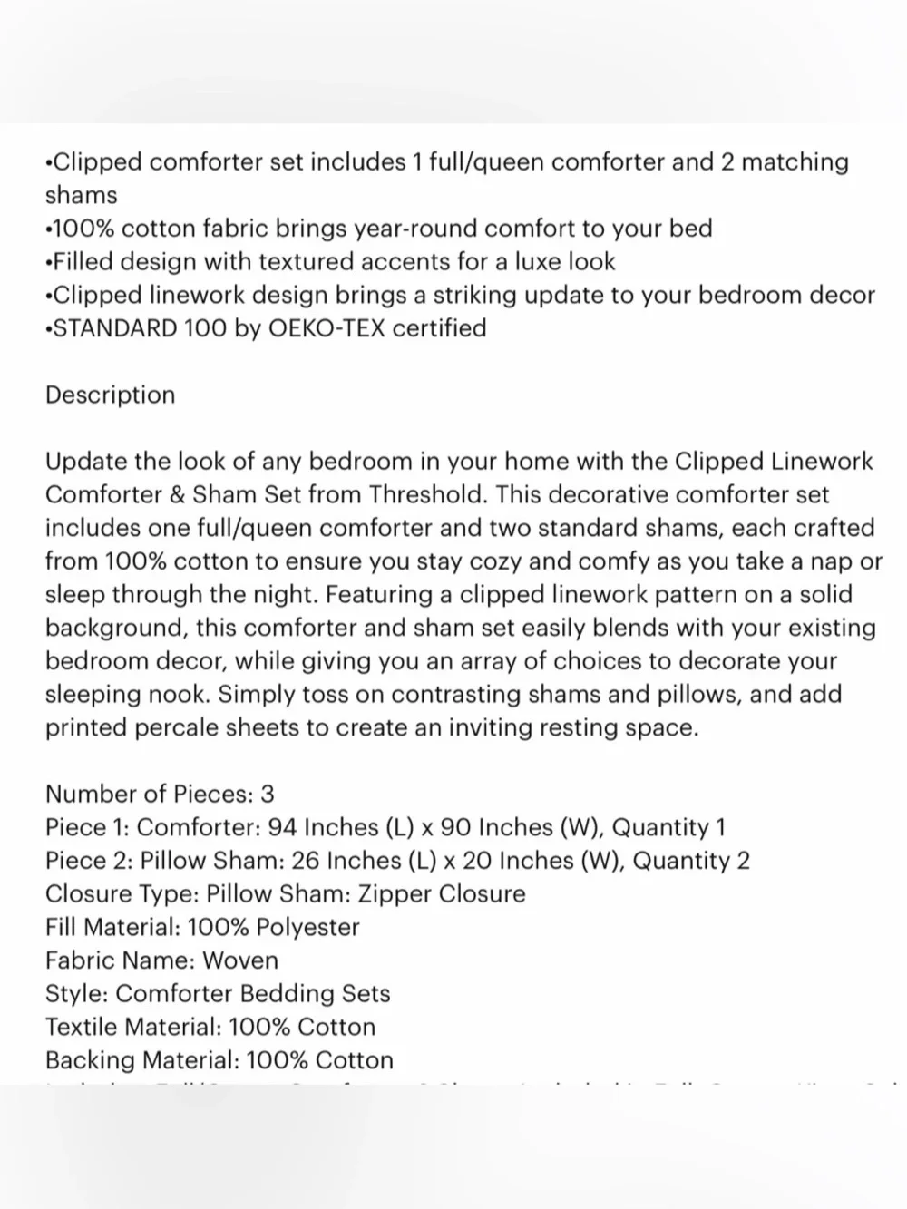 Threshold Comforter & Pillow Shams Full/Queen